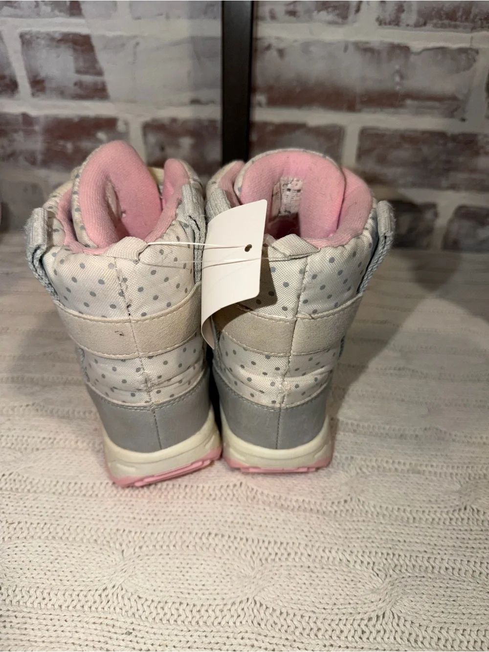 Carter's Gray, Cream & Pink Kids Polka Dot Boots